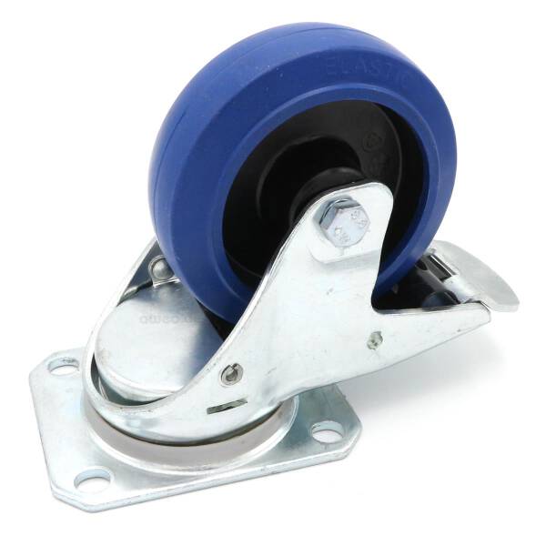 4 pièces 100 mm Blue wheels elastik roue rôle lenkrolle totalstop rückenloch 1a 