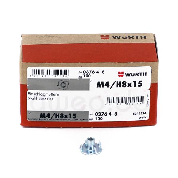 Würth Einschlagmuttern M4 x 8 mm Stahl verzinkt 100 Stk. Packung